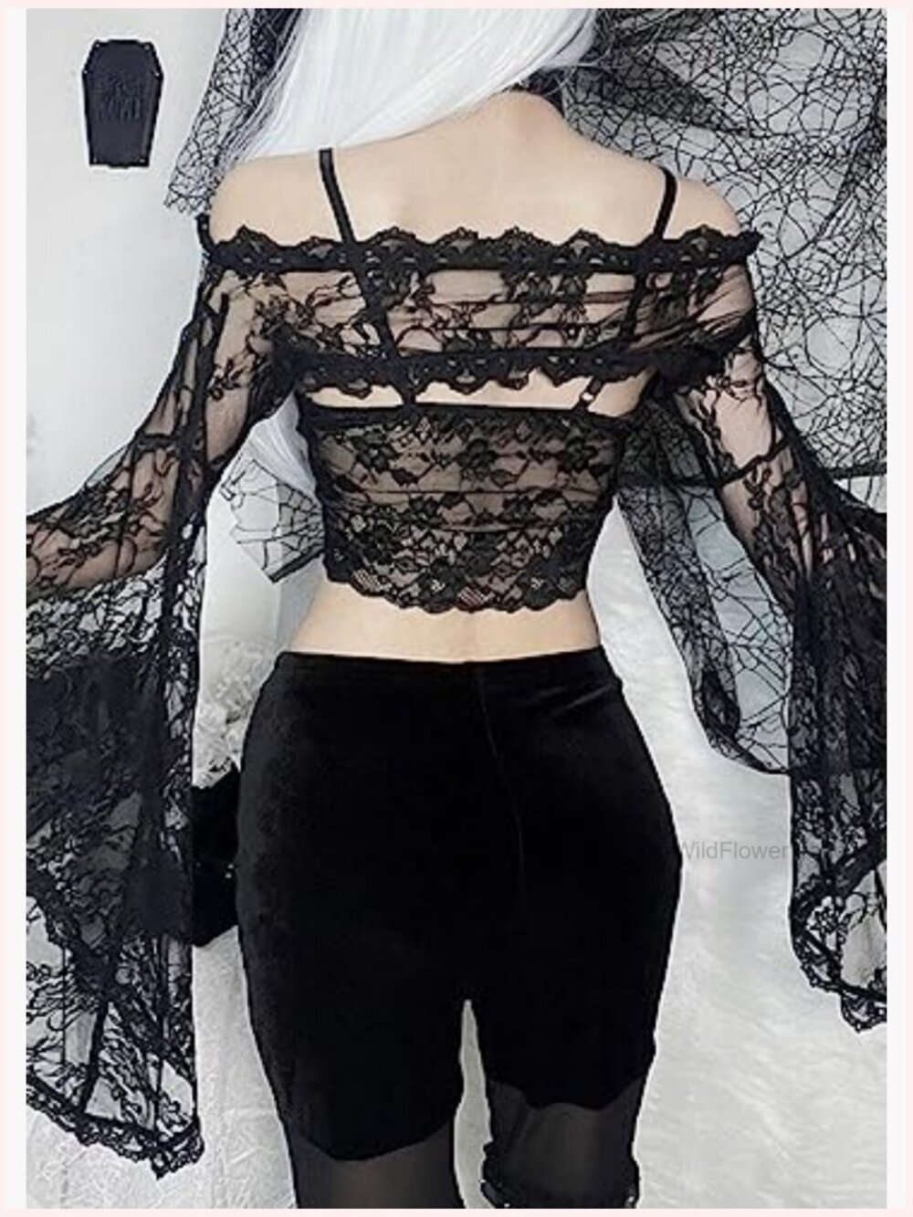 Gothic Long Sleeve Crop Top Lace Shrug Grunge Y2k Party Top - Picture 3 of 3